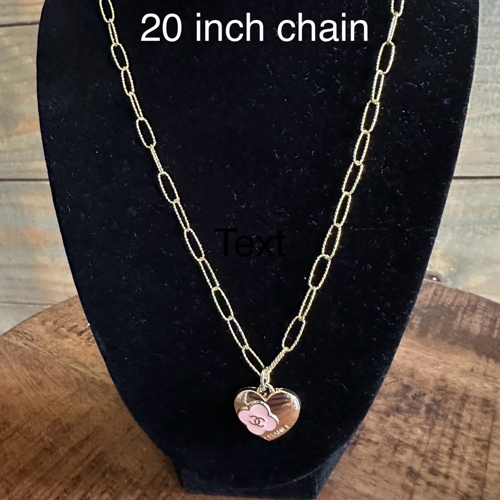 Gold and Pink CC Heart Pendant Necklace
